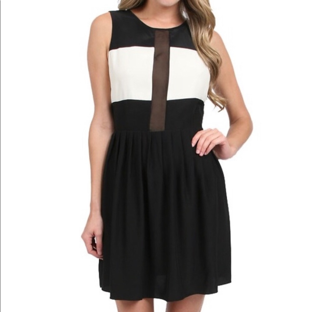 Parker Black White XS Silk Dress New Elastic Waist